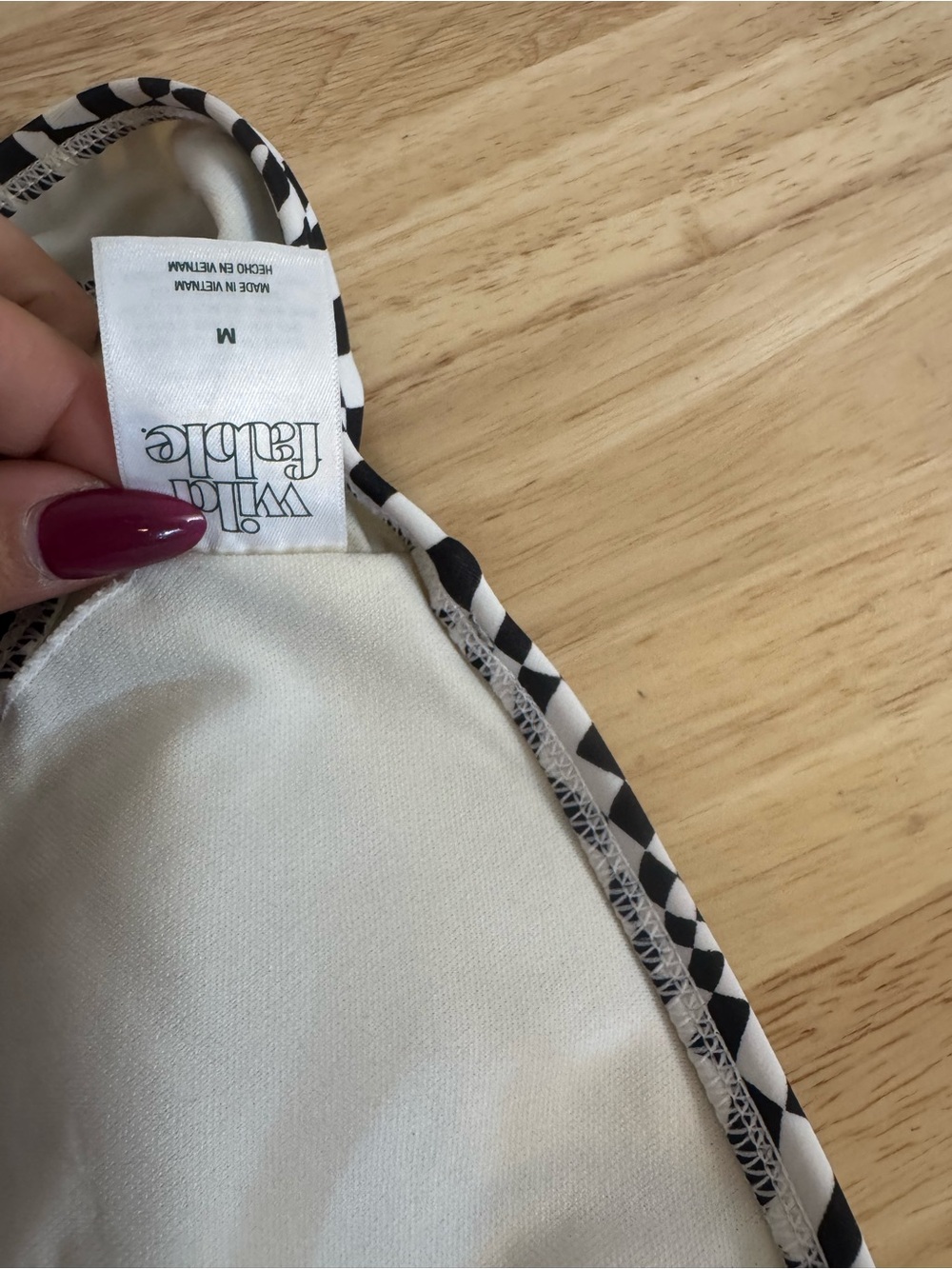 Wild Fable Black & White Funky Check Triangle Tie String Bikini Top - Picture 7 of 8